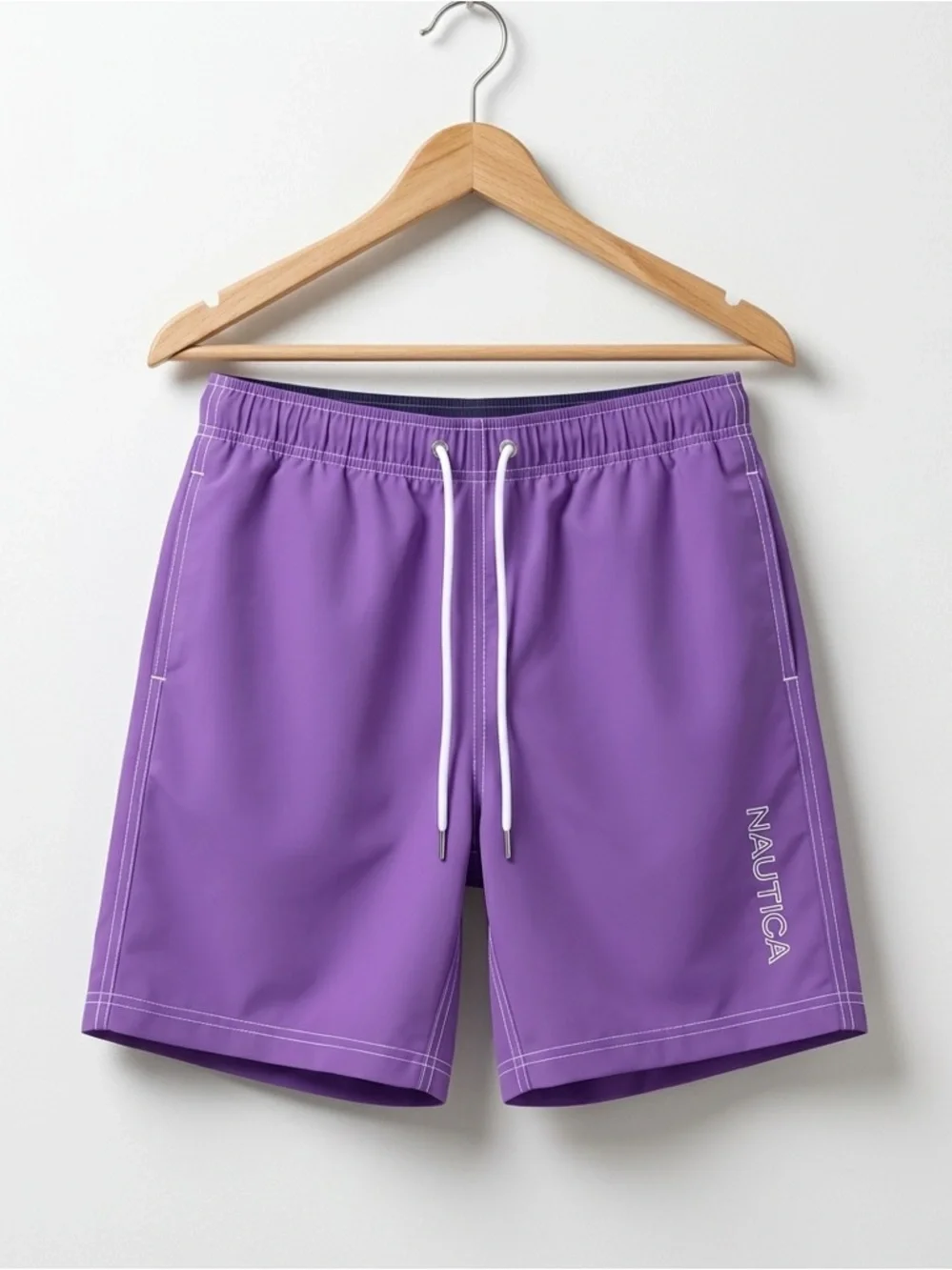 Nautica Purple Swim Board Shorts with White Drawstring Summer Beach Poolside